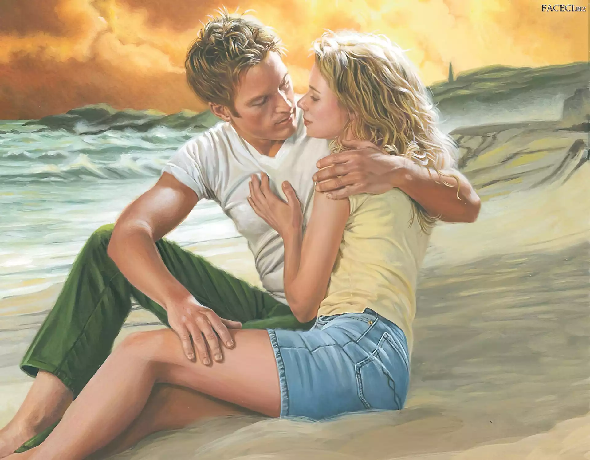 Mężczyzna, Morze, Kobieta, Plaża